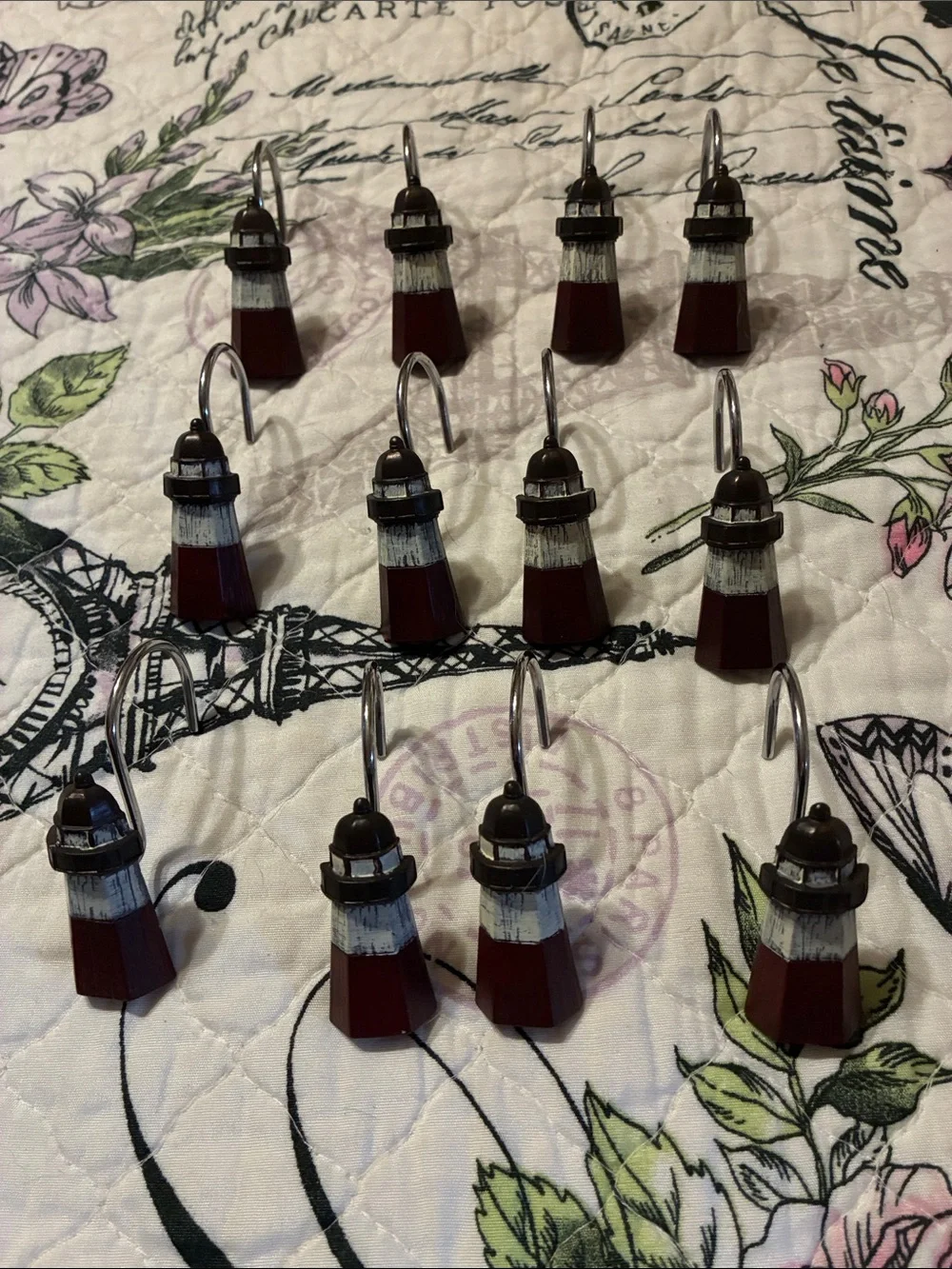 Decorative Red Lighthouse Shower Curtain Hooks - Set of 12